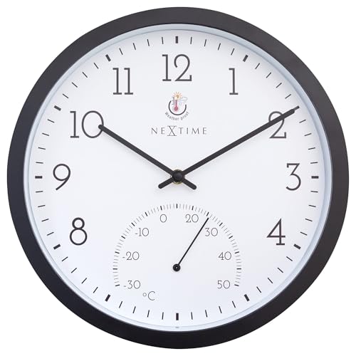 NeXtime Wall Clock (Garden/Inside) 30.5 cm Time/Temp Black Plastic Marigold, One Size