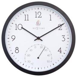 NeXtime Wall Clock (Garden/Inside) 30.5 cm Time/Temp Black Plastic Marigold, One Size