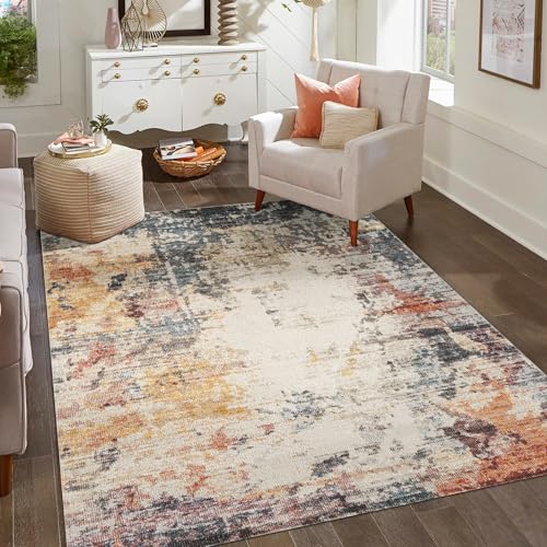 Aress Modern Living Room Rug Washable Polypropylene Area Rug with 2mm Cut Pile and Cotton Backing Stylish Low-Pile Indoor Carpet for Bedroom - Hallway, Multi Colour-Abstract, 120x170 cm