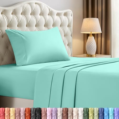 Utopia Bedding Twin Bed Sheets Set - 3 Piece Bedding - Brushed Microfiber - Shrinkage and Fade Resistant - Easy Care (Twin, Spa Blue)