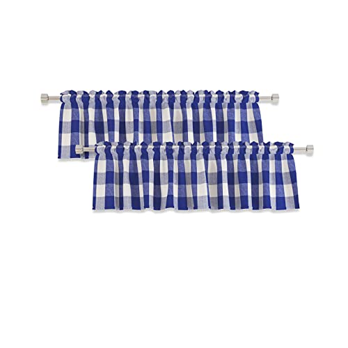 "2 Pack Buffalo Check Valances for Windows Living Room 18 inches Long Classic Gingham Plaid Bedroom Bathroom Rod Pocket Country Farmhouse Kitchen Window Curtain Valances - 54""x18"" Navy Blue & White"