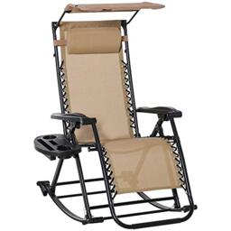 Outsunny Garden Rocking Chair Folding Recliner Outdoor with Headrest Beige