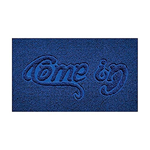 Nicoman Embossed Spaghetti Door Mat Dirt-Trapper Jet-Washable Doormat 70x43cm (Blue, COME-IN) - Use on Carpet ONLY