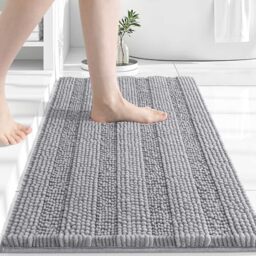 Grandaily Chenille Striped Bathroom Rugs 36x24, Extra Thick and Absorbent Bath Rugs, Non-Slip Soft Plush Shaggy Bath Carpet, Machine Wash Dry, Bath Mats for Bathroom, Grey