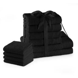AmeliaHome Set 10pcs 4 Guest Towels 30x50 cm, 4 Towels 50x100 cm and 2 Bath Towels 70x140 cm 100% Cotton Absorbent Black Amari