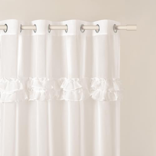 ROOM99 Eyelet Curtains Frilla 300 x 250 cm Width x Height Living Room Transparent Modern Curtain Scarf Living Room Bedroom Cream Ruffle 1 Piece