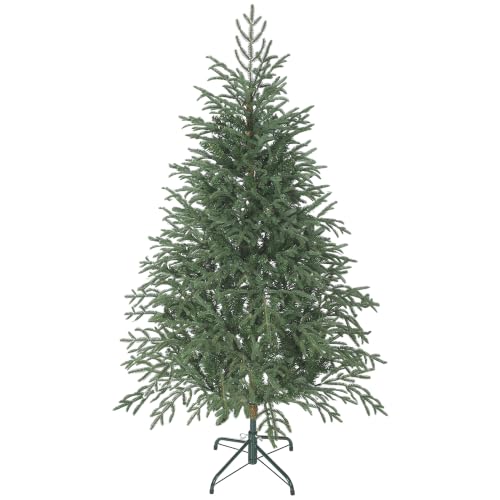 HOMCOM 5 ft Artificial Christmas Tree, 1375 Realistic Dense Branches, Green - Full Spruce, Hinged Xmas Tree, Metal Stand, Easy Assembly