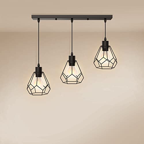 EMKE Industrial Ceiling Light Fixture, Black Vintage Pendant Lamp, 3 Lights for Hallway, Living Room and Restaurant