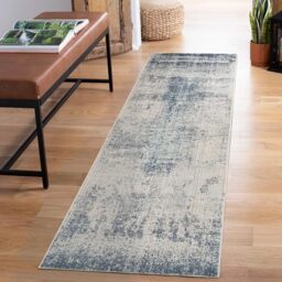 Rugs by Desire Maia Washable Living Room Area Rug – Soft Polypropylene Weaving, Low Pile, Non Slip Cotton Backing for Elegant Indoor Spaces, Navy, 60 x 220 cm (Rectangular)