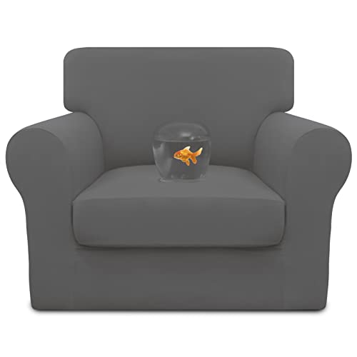 Easy-Going 100% Dual Waterproof Chair Cover Stretch Soft Couch Cover for Dogs, Sofa Slipcover for 1 Separate Cushion Couch Leakproof Furniture Protector for Kids, Pets Gray