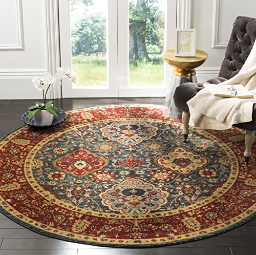 Safavieh Traditional Rug for Living Room, Dining Room, Bedroom - Mahal Collection, Short Pile, in Navy and Red, 120 x 120 cm