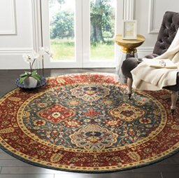 SAFAVIEH Traditional Rug for Living Room, Dining Room, Bedroom - Mahal Collection, Short Pile, in Navy and Red, 120 x 120 cm