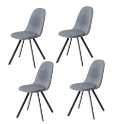 FurnitureR 4PCS Dining Chairs for Dining Room Living Room with Backrest Upholstered Seat Solid Metal Legs, Slubbed Grey