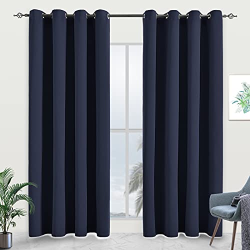 JSFLY Blackout Curtains for Bedroom 2 Panels 52 W x 96 L inch Long Navy - Thermal Insulated Light Blocking Room Darkening Curtains Solid Grommet Window Drapes for Living room