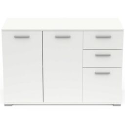 Demeyere Enfilade Buffet Salon-3 Ante e 2 cassetti-Made in France-Garanzia 2 Anni, Legno ingegnerizzato, Bianco, L 119,6 x P 41,9 x H 82,4 cm