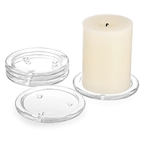 OwnMy 5PCS Clear Glass Candle Plates 4 Inch Pillar Candle Holders, Glass Coaster Holder Small Round Plate Candle Tray Candle Plate for Pillar Candle, Modern Candle Centerpiece for Dining Table Wedding
