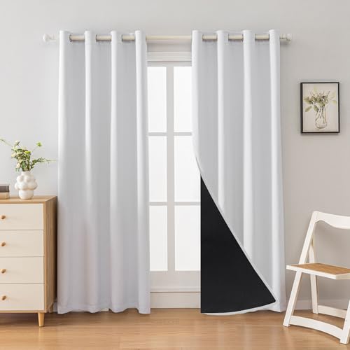 Anytime 100% Blackout Curtain Set, Thermal Insulated & Energy Efficiency Window Draperies for Guest Room, Full Shading Panels for Shift Worker and Light Sleepers???Greyish White, 2 Panels, 52W x 84L???