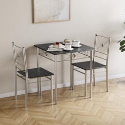 Vida Designs Roslyn 2 Seater Dining Table & Chairs Set – Compact 3 Piece Kitchen Breakfast Set, Modern Space-Saving Dining Room Furniture – Black