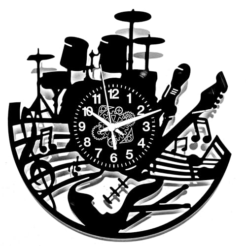 Instant Karma Clocks - Guitar & Drums Wall Clock for Musicians and Rock Lovers – Silent No-Ticking - Perfect for Bedroom, Office, Studio, Cabin, Living Room – Unique Decoration