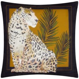 Paoletti Leopardis Cat Printed Outdoor Cushion Cover - Black/Gold - 50x50cm