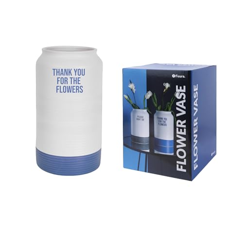 "Fisura Modern Decorative Vase ""Thank You"" Flower Vase with Message White and Blue Ceramic Vase Original Vase 25.2cm x 15.2cm"