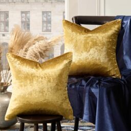 GIGIZAZA Decorative Throw Pillow Covers 16x16,Set of 2 Gold Square Couch Pillow Covers,Velvet Sofa Boho Cushion Pillows