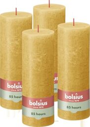 Bolsius Rustic Pillar Candle - Yellow - Pack of 4 - Long Burning Time of 85 Hours - Household Candle - Interior Decoration - Unscented - Natural Vegan Wax - No Palm Oil - 19 x 7 cm