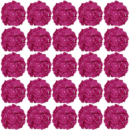 FagusHome 30 Pcs Silk Hydrangea Heads Artificial Flowers Heads and Stems Fake Hydrangea Flowers for Home Wedding Decor (Deep Rose)