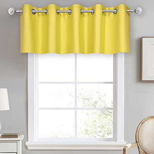 DECOVSUN Bright Yellow Valance for Kitchen Windows - Solid Gold Blackout Curtain With Grommet for Bedroom - Short Straight Drape for Living Room 70X18 1 Panel