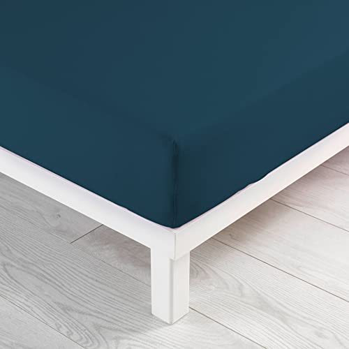 douceur d'intérieur, Jersy Double Fitted Sheet 160 x 200 cm 100% Cotton, Midnight Blue