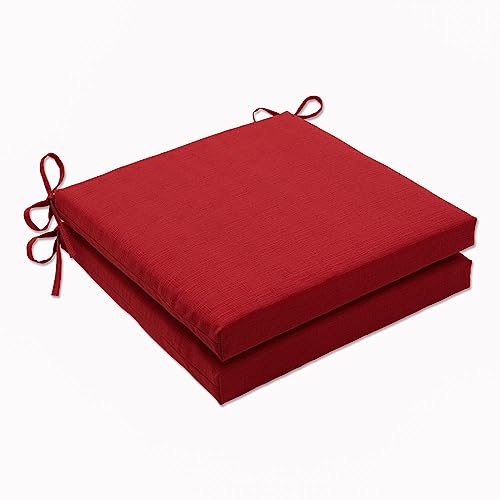 Pillow Perfect Outdoor - Indoor Splash Flame Squared Corners Seat Cushion 20x20x3 (Set of 2), 20 X 20 X 3, Red