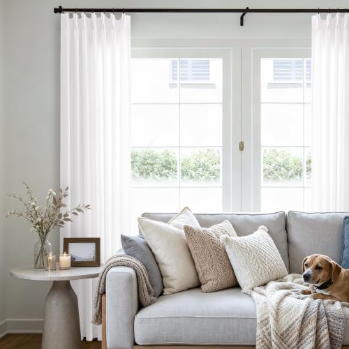 DUKIYO White Pinch Pleated Linen Curtains 96 Inches Long Semi Sheer Privacy