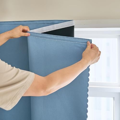 "AJAZZ Self Adhesive Curtains 100% Blackout Shades Window Cover Sticky Curtain Portable Easy Open Blackout Curtains for Bedroom Living Room No Drilling (Light Blue, 59"" W x 63"" L) 1 Panel"