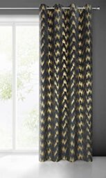 Eurofirany Chill Velvet Curtain Black with Gold Sequin Pattern Eyelets 1 Piece Velvet Curtain Opaque Magnificent Elegance Patterned Modern for Living Room Bedroom 140 x 250 cm