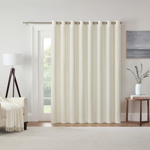 Eclipse Extra Wide Grommet Curtain, Kendall Sliding Patio Door Curtain Panel, Solid Textured Thermal Insulated and Noise Reducing Curtains, (1 Panel), 84 in Long x 100 in Wide, Ivory White