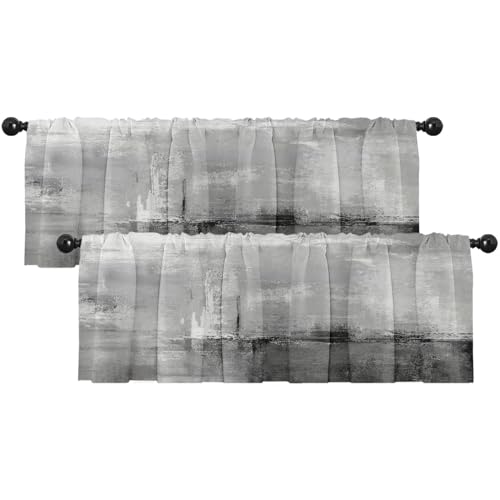 Emvency 2 Pack Valances Window Treatments, Grey Painting Art Modern Abstract Blackout Adjustable for Living Room Bathroom Bedroom Kitchen Over Sink, 18x52 Inch Rod Pocket Valances
