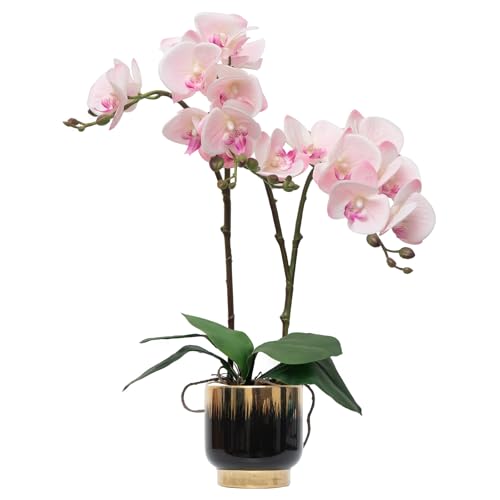 "CXGS Orchids Artificial Flowers Real Touch Fake Flowers in Ceramic Pot 20"" Pink Faux Orchid Plant Lifelike Silk Phalaenopsis for Centerpiece Hotel Home Indoor Decor"