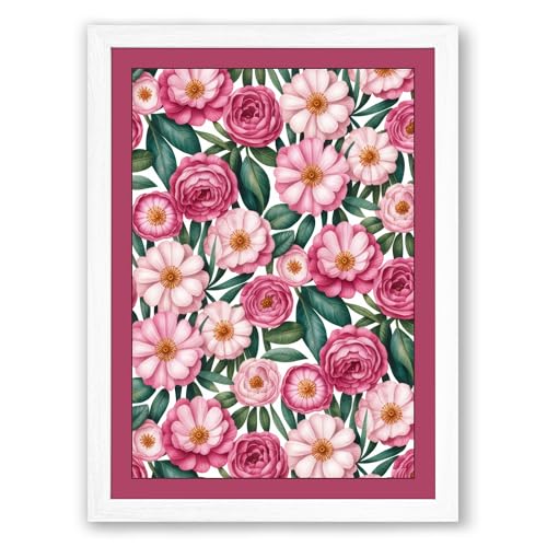 Victorian Floral Tapestry Botanical Framed Wall Art Print A3 (42×29.7cm) White, Wall Decor for Living Room, Bedroom, Office & Home, Ready to Hang, Art Gift