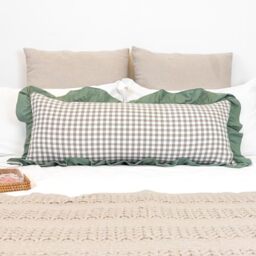 JoraLion 14x36 inch Scalloped Lumbar Pillow Cover, Green Ruffle Cotton Throw Pillow Cover Gingham Buffalo Decor Farmhouse Soft Cushion Case for Couch Sofa Bed Living Room, ONLY 1 Cover