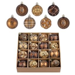Valery Madelyn Christmas Baubles 16 Pcs 6cm Ornaments Shatterproof Christmas Tree Decorations Luxury Hanging Ball Ornaments for Christmas Trees Christmas Decor Autumn Bronze, Copper Brown and Gold