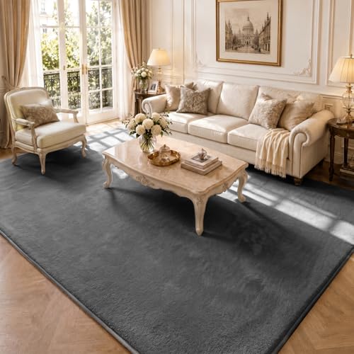 VOUNOT® Fluffy Rugs for Living Room and Bedroom, Soft Shaggy Floor Carpets with Non Slip Backing & Extra Underlay, Machine Washable, Large Area Rug, Modern & Cosy Home Decor, 240x340cm, Anthracite