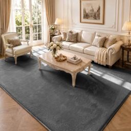 VOUNOT® Fluffy Rugs for Living Room and Bedroom, Soft Shaggy Floor Carpets with Non Slip Backing & Extra Underlay, Machine Washable, Large Area Rug, Modern & Cosy Home Decor, 240x340cm, Anthracite