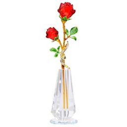 YWHL Handmade Red Rose Flower Crystal Figurine with Vase, Bouquet Glass Flowers Ornament Rose Gifts for Wife Girlfriend Women, Crystal Flower Home Table Decor for Anniversary Wedding