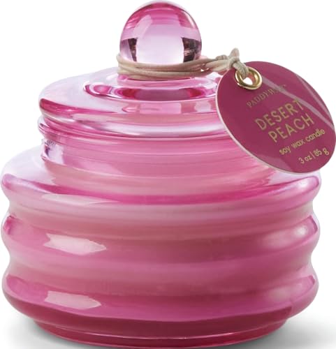 Paddywax Scented Candles Beam Collection Small Artisan Luxury Glass Jar Candle with Lid, 85g, Fuchsia Pink - Desert Peach