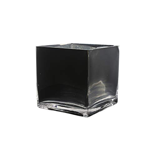 "WGV Cube Glass Vase, Candle Holder, 5""x5""x5"", Black Elegant Floral Accent Container Planter Terrarium Storage for Wedding Party Ceremony Event Office Home Decor, 1 Piece"