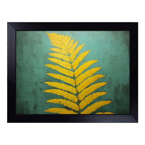 Lap Tray with Bean Bag Cushion, Fern Leaf Minimalism - Handmade in the UK, Raised Wooden Edge, Padded Cushion, Heat-Resistant Wipe-Clean Surface, for Meals, Laptops and Crafts