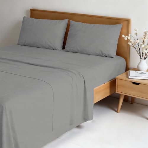 Water Washed Double Bed Linen Set, 4-Piece Set: Fitted Sheet 170 x 200 cm, Flat Flat Sheet 240 x 270 cm, 2 Pillowcases - Light Grey