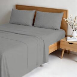 Water Washed Double Bed Linen Set, 4-Piece Set: Fitted Sheet 170 x 200 cm, Flat Flat Sheet 240 x 270 cm, 2 Pillowcases - Light Grey