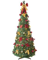 WeRChristmas Pre-Lit Pop Up Decorated Christmas Tree with 150 Static Warm LED Lights, Multi-Colour, 6 feet/1.8m