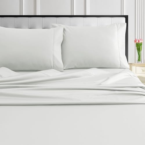 "Tribeca Living 1000 Thread Count Egyptian Cotton Sheets King Size, Luxurious and Ultra Soft Sateen Weave, 22"" Extra Deep Pocket 4-Piece Bed Sheet Set, Ivory"